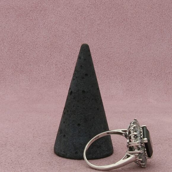 chuck clemency sterling silver black tourmaline & topaz halo ring size 9 - Picture 3 of 3